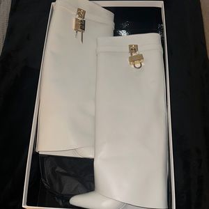 Ivory Shark Boots with Gold Accents